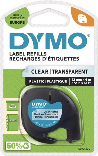 DYMO LetraTag-tape 12 mm x 4 m, transparent plast
