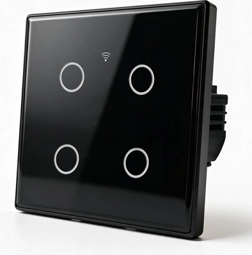Intelligent berøringsfølsom Wi‑Fi vægmonteret lysafbryder, 4-kanals med timer - 1 stk.