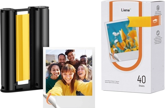 Selvklæbende fotopapir Liene Amber 3×3" (40 ark + kassette)
