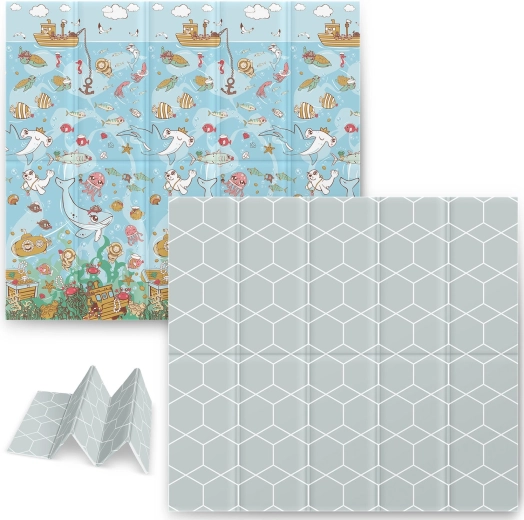 Sammenklappelig skummåtte til leg 200 × 180 × 1 cm ocean NUKIDO