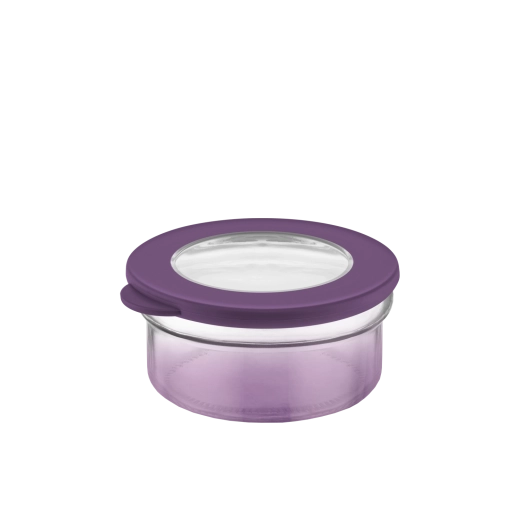 Rund glasbeholder 415 ml med lilla låg
