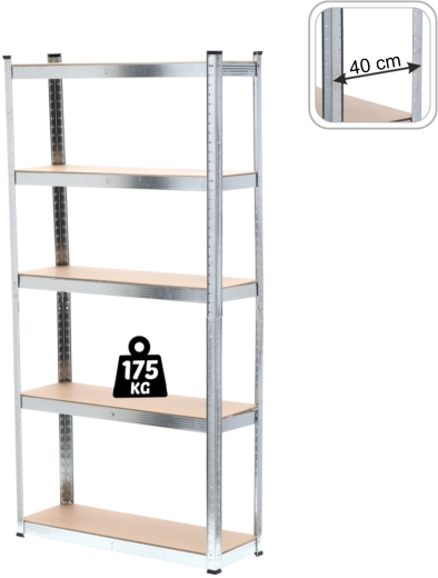Metalskænk med 5 hylder 180 × 90 × 40 cm, hyldebæreevne 175 kg