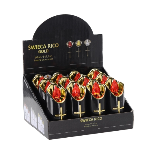 LED-lys Rico 12,5 cm sort og guld med rød flamme