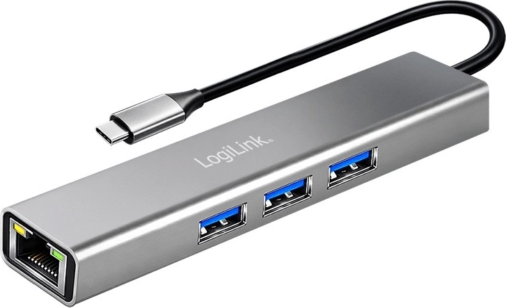 LogiLink USB-C-hub 3× USB‑A og RJ45 Gigabit Ethernet