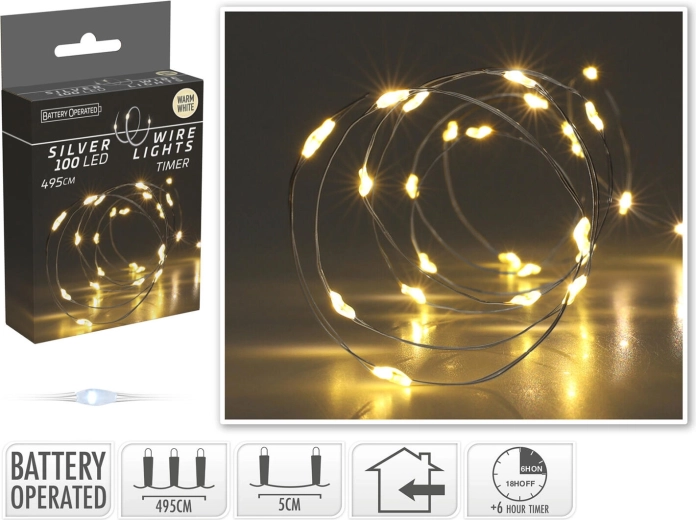 Jule LED-lyskæde varm hvid 4,95 m (100 LED) med timer