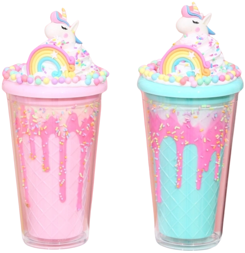 Kop med låg og sugerør Regnbueenhjørning 480 ml – flere farver