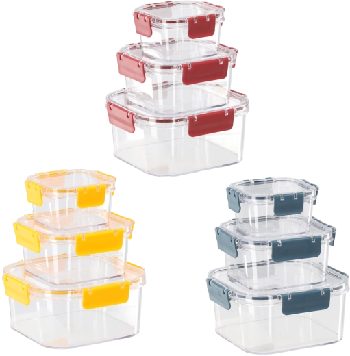 Sæt firkantede madopbevaringsbokse med tætsluttende låg 0,4 l + 0,9 l + 1,8 l