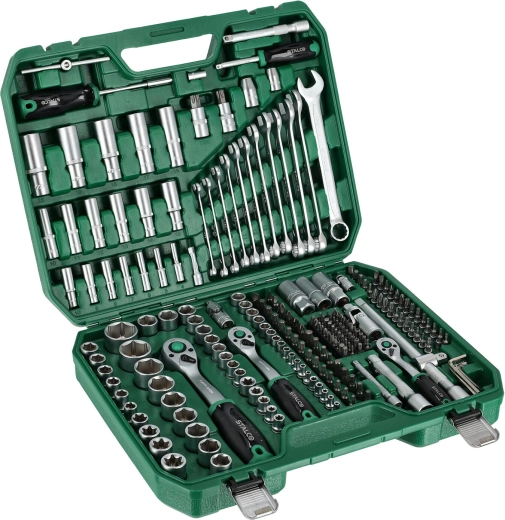 Sæt med topnøgler og ringgaffelnøgler 1/4", 3/8" og 1/2" (219 dele) STALCO