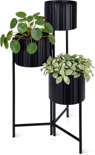 Sort 3-etagers metalblomsterstativ 39 × 29 × 68 cm