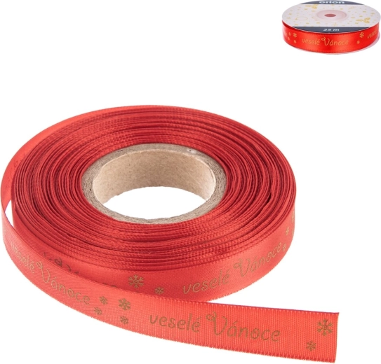 Polyester julebånd "Glædelig jul" rød 25 m