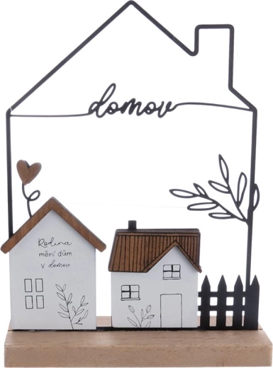 Dekoration – hus “Hjem” i træ og metal 17 × 5 × 22 cm