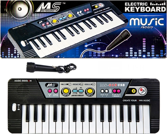 Børnekeyboard med mikrofon, 37 tangenter, sort - 1 stk.