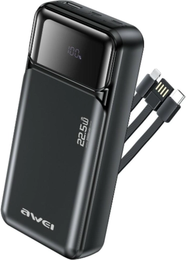 Awei powerbank 20000 mAh med indbyggede kabler