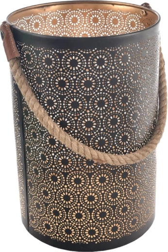 Lysestage DOT i metal og jute sort/guld 30 cm