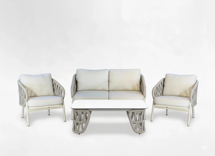 Udendørs aluminiums loungesæt 2+1+1 med sofabord, beige