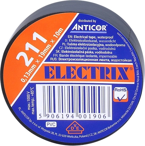 Solight elektrisk isoleringstape 19 mm x 0,13 mm x 10 m sort