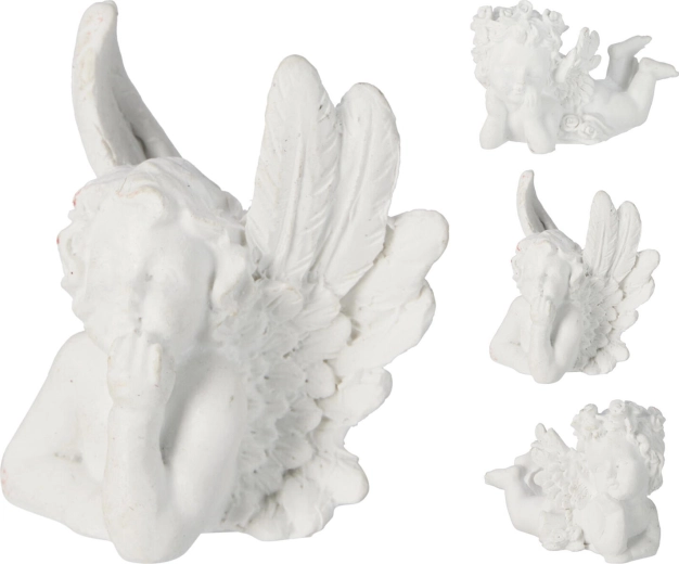 Dekorativ liggende engel 6–7 cm, hvid, mix af varianter