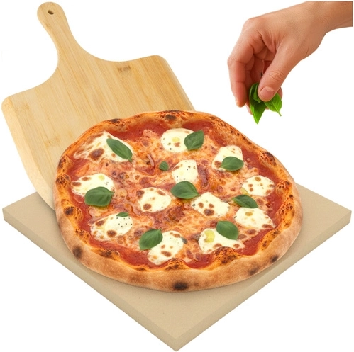 Pizzasten Ruhhy 38 × 36 cm med bambusspade 2-i-1 (kordierit)