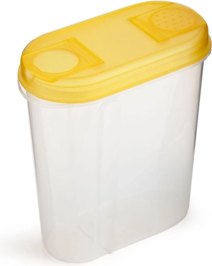 Plastbeholder til tørvarer 2 l med doseringslåg, oval