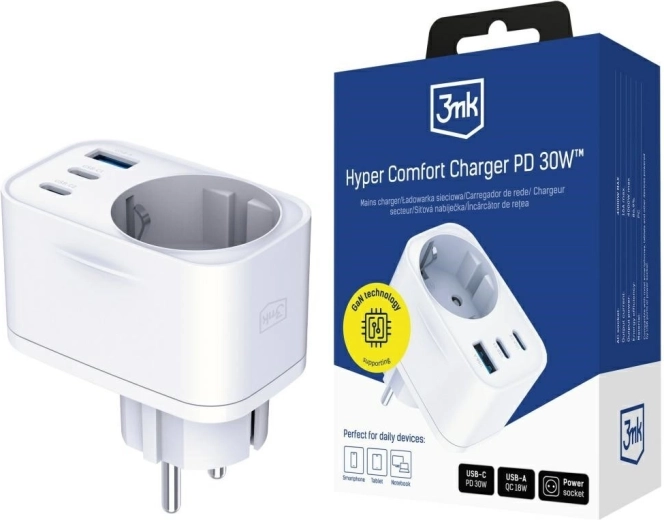 3mk Hyper Comfort Charger 30W hvid netadapter