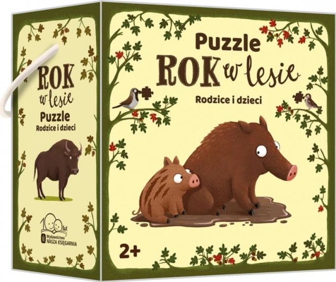 Et år i skoven: forældre og unger – puslespil for børn med 20 brikker