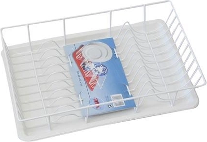 Opvaskestativ med plastbakke 48 × 32 cm, hvid