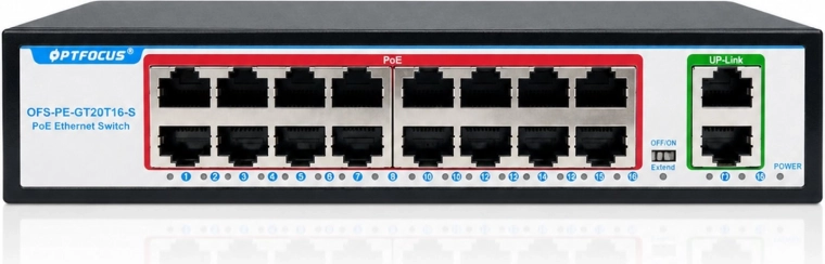 PoE-switch Renew Force med 16 PoE-porte og 2 uplink-porte