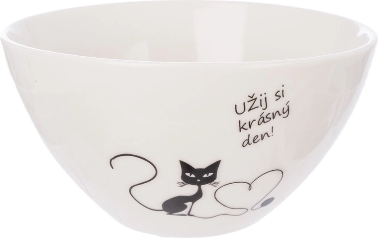 Porcelænsskål med kat og teksten „lev livet…“ 460 ml