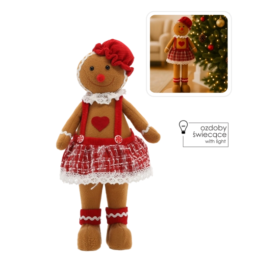 Jule-gingerbread dukke med LED-lys 46 cm