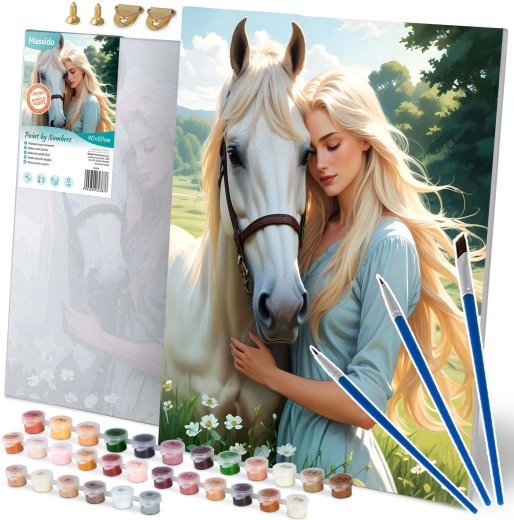 Maling efter tal 40×50 cm – portræt af kvinde med hest Massido