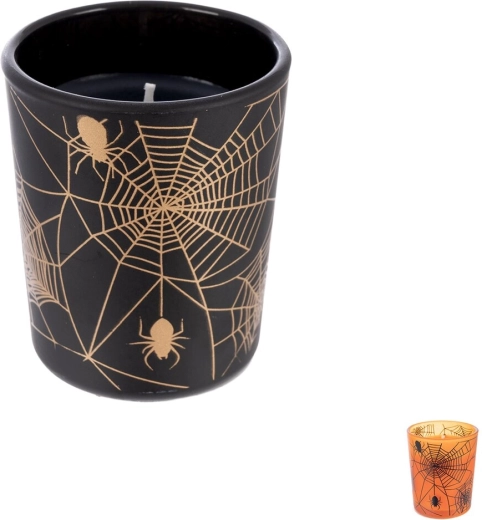 Duftlys i glas halloween mix med spindelvævsmotiv - 1 stk.