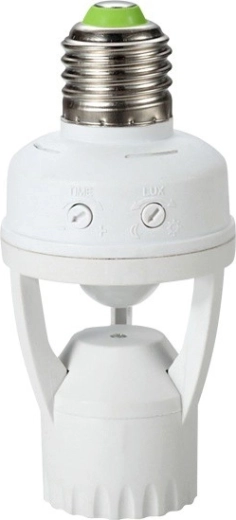 E27 fatning til pære med PIR bevægelses- og skumringssensor 360° MACLEAN