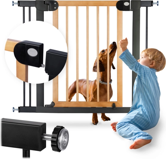 NUKIDO børnesikkerheds-gitter, sort-træ, 76–104 cm