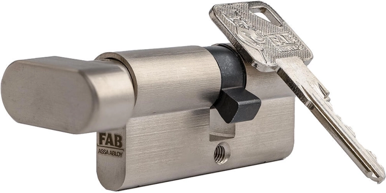 Sikkerhedscylinder med drejeknop FAB 3 HOME 30/35, nikkel, 6 nøgler, sikkerhedsklasse 3