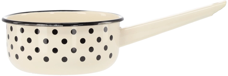 Emaljeret kasserolle med håndtag 1,5 l, 16 cm, hvid med prikker