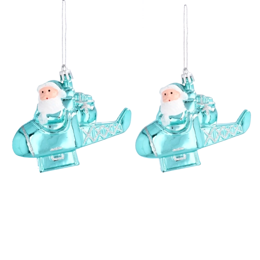 Juleophæng med julemanden i fly, sæt med 2 stk.