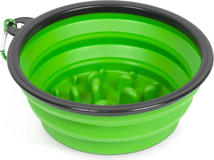 Sammenfoldelig anti-slugeskål til hunde, grøn, 1000 ml