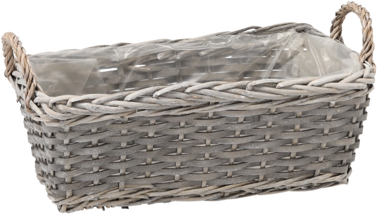 Flettet rektangulær plantekurv 38 × 19 × 14 cm, grå