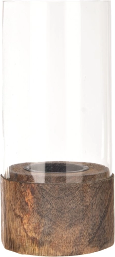 Lysestage i mangotræ og glas 15 cm