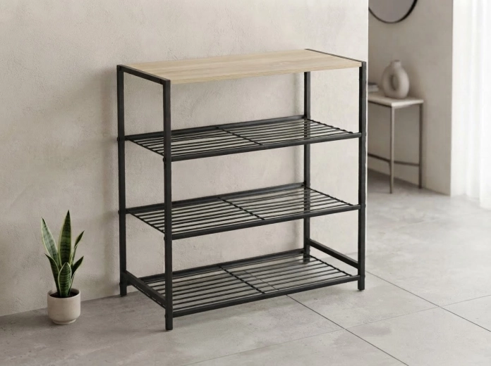 Reol med 4 niveauer 60 × 30 × 63,5 cm, sort med lys topplade