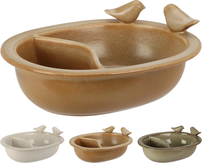 Fuglebad og drikkeskål i porcelæn, mix af farver