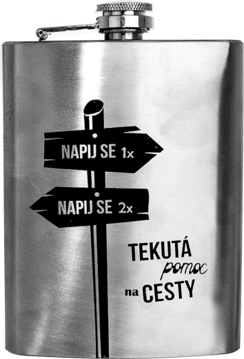 Rustfri lommeflaske "Flydende hjælp på farten" 240 ml