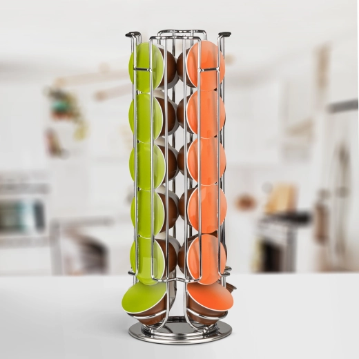 Drejelig metalstativ til 24 Dolce Gusto-kapsler, forkromet