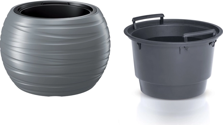 Rund Maze plantekrukke med indsats 43,6 cm – grå sten