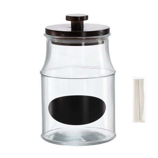 Glas 2,6 l med trælåg, etiket og kridt