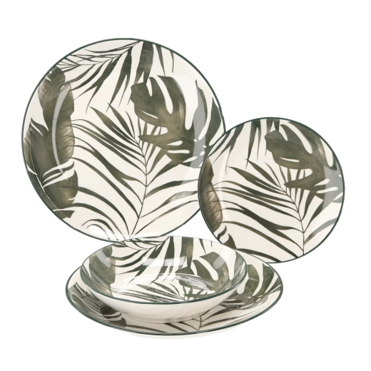 Spisesæt 18 stk rundt Grønne blade