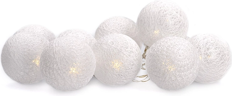 Solight LED-julelyskæde med bomuldskugler, 10 LED, 1,5 m, varm hvid, batteridrevet