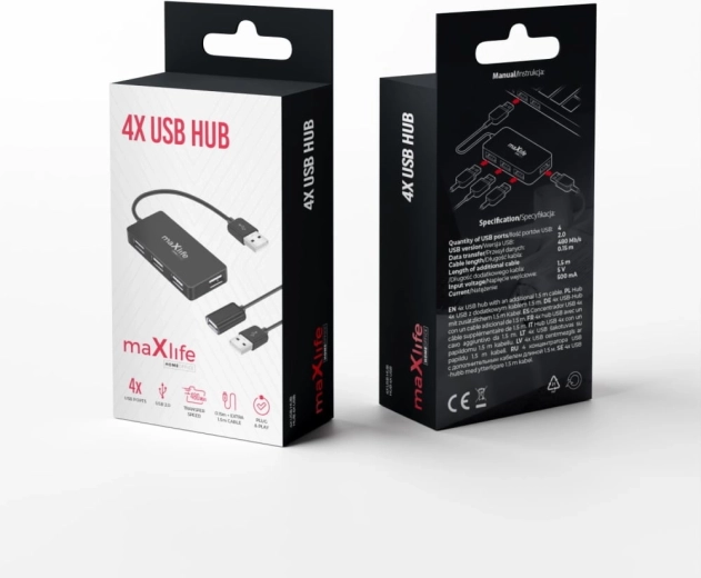 Maxlife home office USB-hub 4× USB 2.0 sort 1,5 m