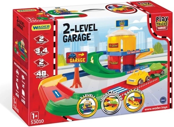 To-etagers garage WADER PLAY TRACKS med bane 3,4 m og 2 biler