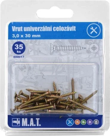 Universalskrue fuldgevind 3,0 × 30 mm, galvaniseret, 35 stk.
